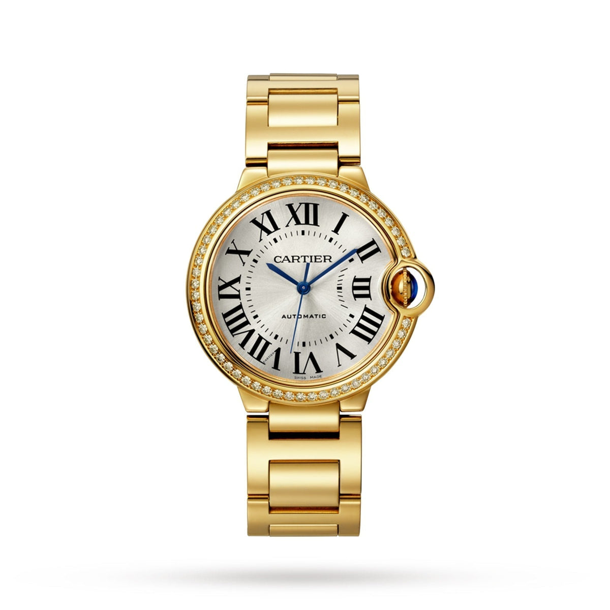 Ballon Bleu de Cartier 33 Watch - 33mm, 18K Yellow Gold, Silver Dial, Yellow Bezel
